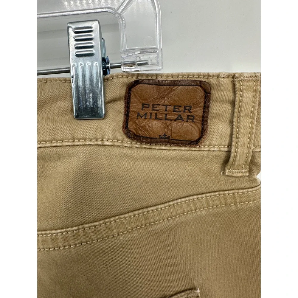 Peter Millar Mens 38x30 Tan Cotton Stretch 5-Pocket Straight Leg Pants Khaki